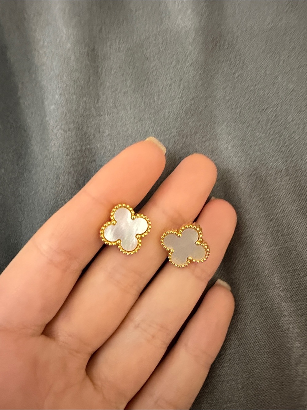 Gold Tone Clover Mother-of-Pearl Stud Earrings